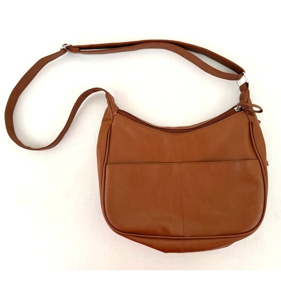 Brown Faux Leather Crossbody Bag Adjustable Strap Multi Compartment Purse - Picture 12 of 15
